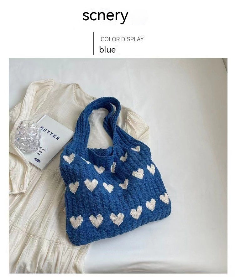 Fashion Large Capacity Heart-Shaped Knitted Shoulder Tote Bag