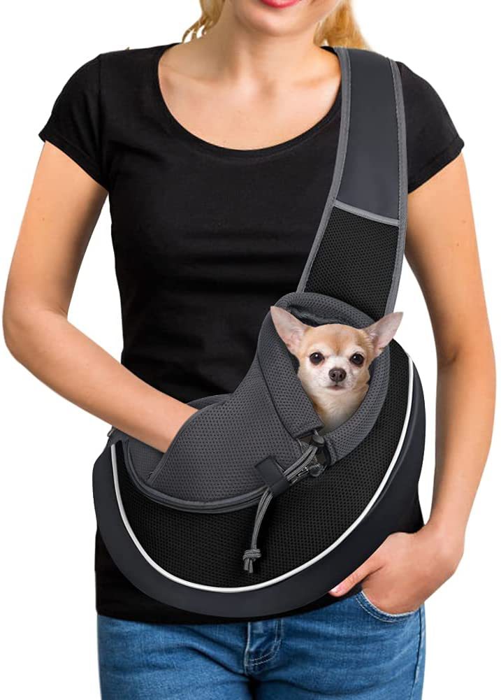 Adjustable Oxford Pet Sling Carrier for Small to Medium Dogs & Cats - Breathable & Secure - Black