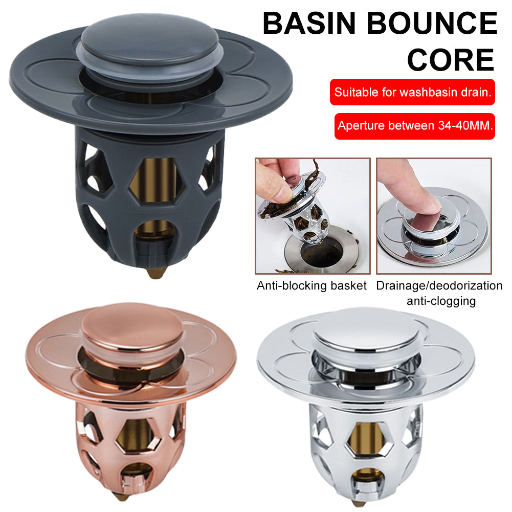 Washbasin Electroplating Drainer Bouncing Core Universal Head Leak-Proof Plug Pool Basin Copper Core Push Type Leaking Plug