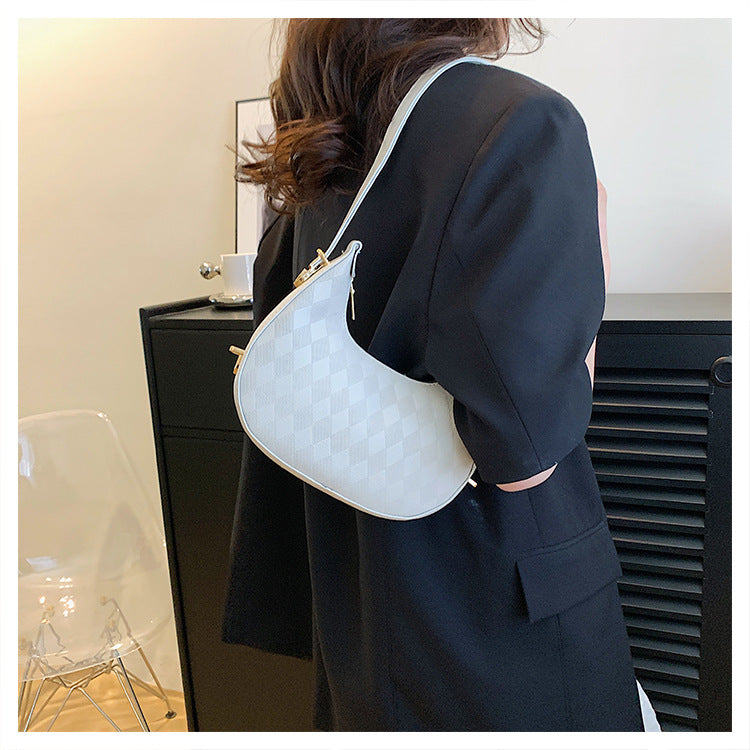 French Underarm Bag Elegant Small Shoulder Rhombus Pattern Handbag Women