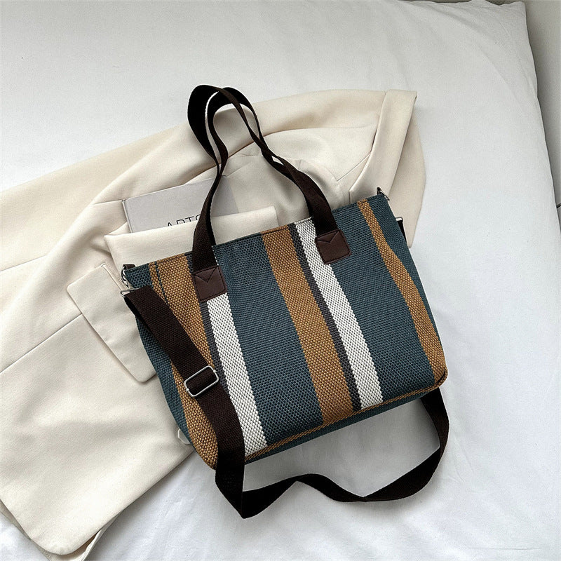 Fashion Stripe Totes Women's Large Capacity Canvas Shoulder Bag