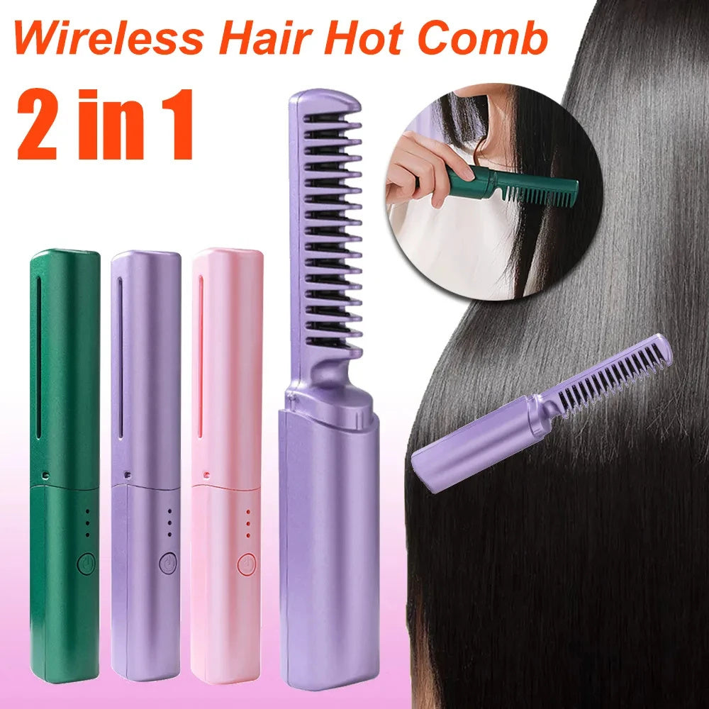 Portable Cordless Hair Straightener Brush – 3D Care & Intelligent Control