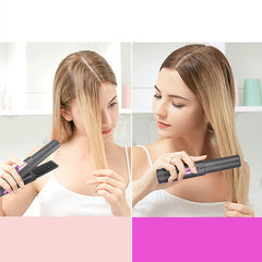 etailed instructions and features of the wireless mini hair straightener and curler. Includes steps to operate, temperature settings, and USB charging port.