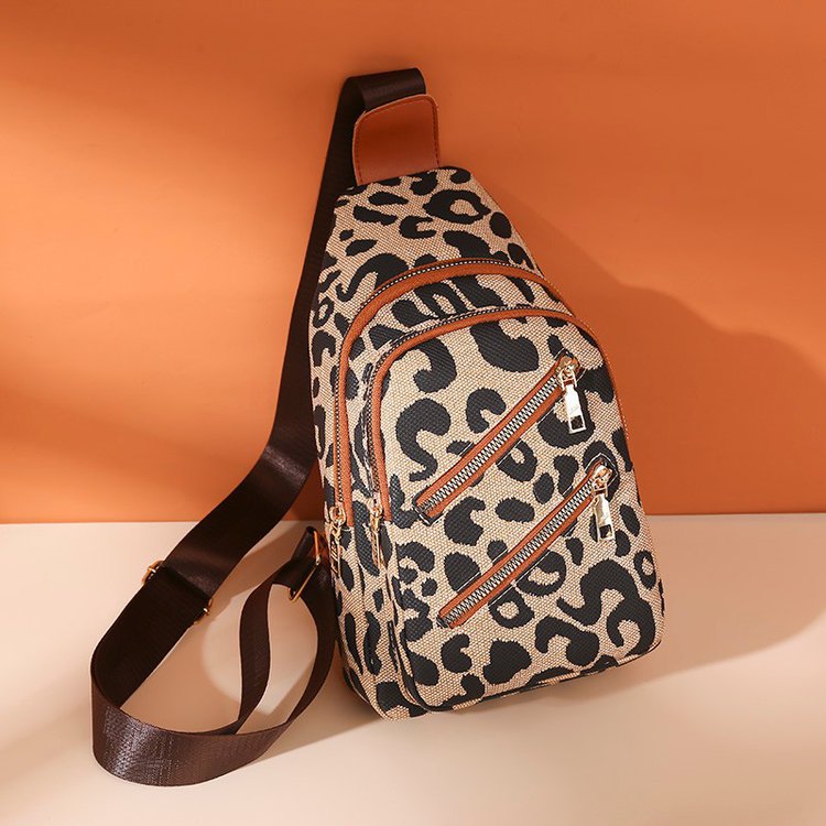 Leopard Print Sling Chest Bag With Headphone Jack Crossbody Backpack Shoulder Bag Women