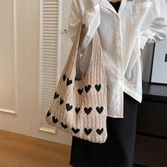 Fashion Large Capacity Heart-Shaped Knitted Shoulder Tote Bag