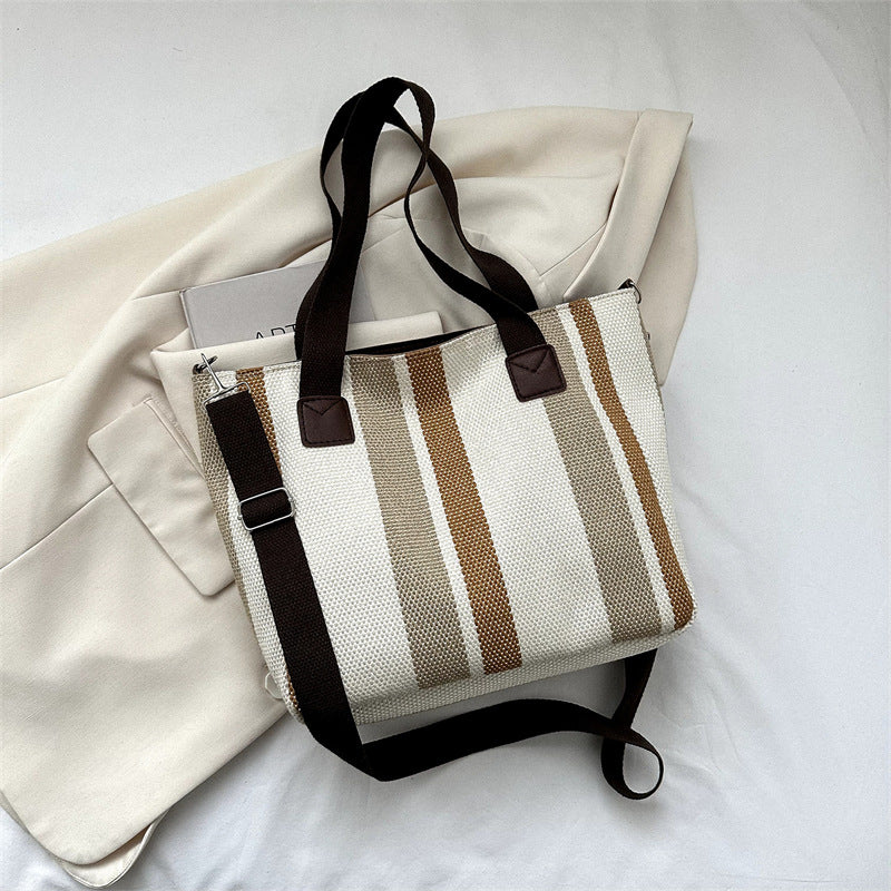 Fashion Stripe Totes Women's Large Capacity Canvas Shoulder Bag