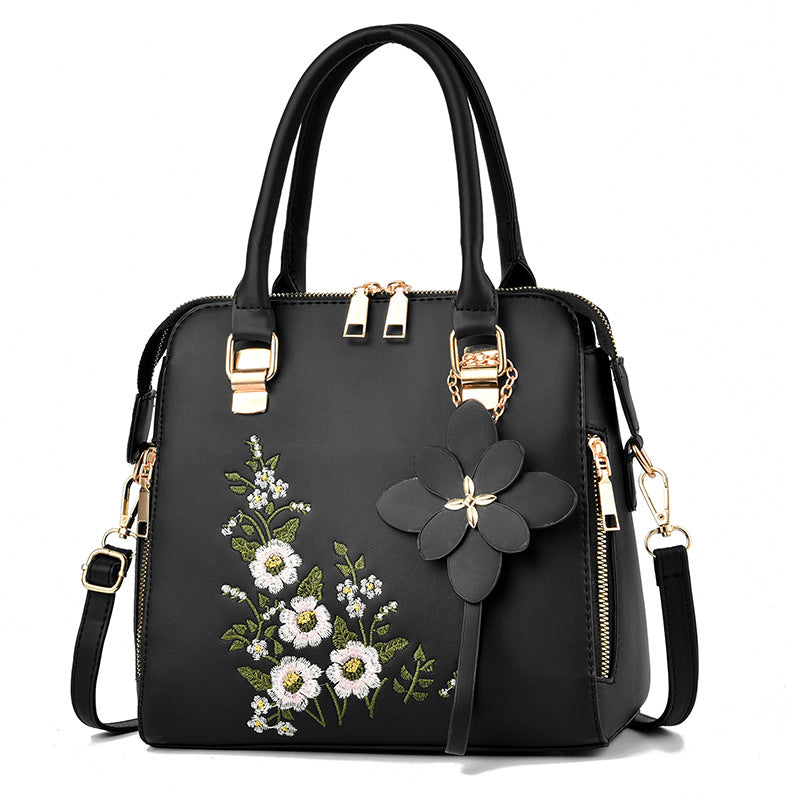 Fashion Flowers Embroidered Handbag | Women's Shoulder Messenger Bags in PU