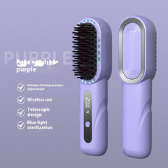 Wireless Hair Straightening Comb with Blue Light Hair Care purple 