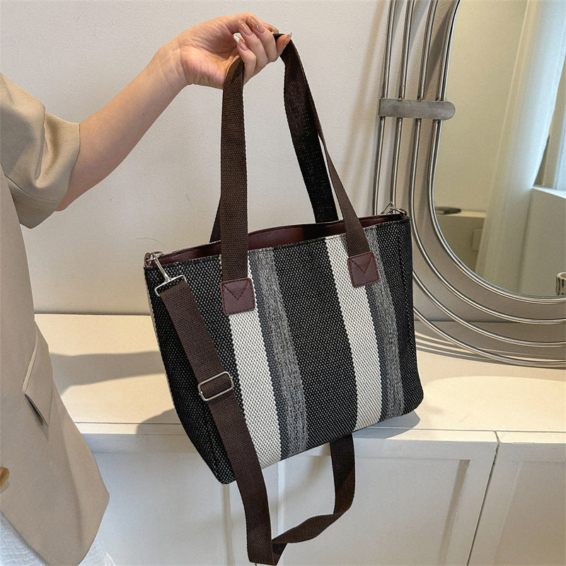 Fashion Stripe Totes Women's Large Capacity Canvas Shoulder Bag