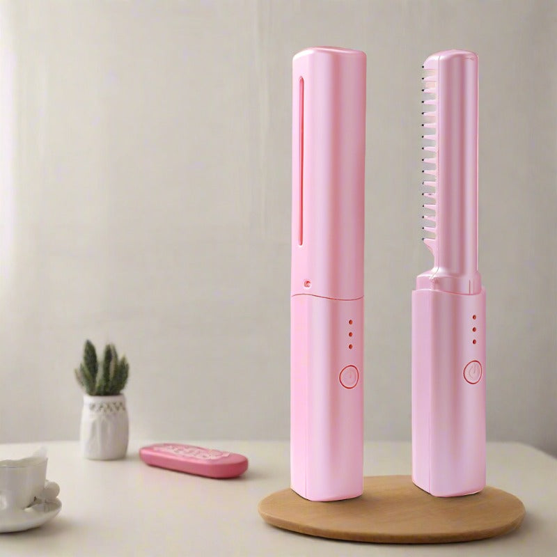 Portable Cordless Hair Straightener Brush – 3D Care & Intelligent Control pink